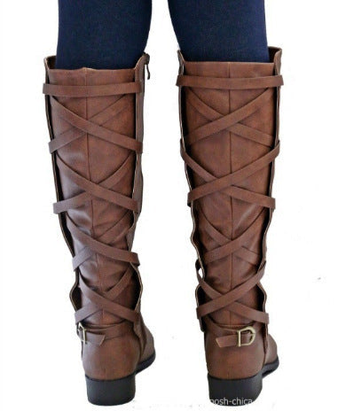 Lace-up Boots Round Toe Low Heel Rider Boots