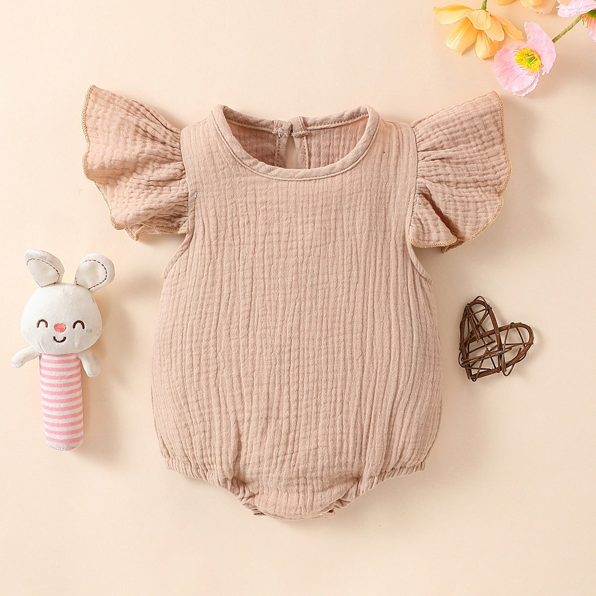 Multi-color Flutter-Sleeve Baby Romper For Infants And Toddlers