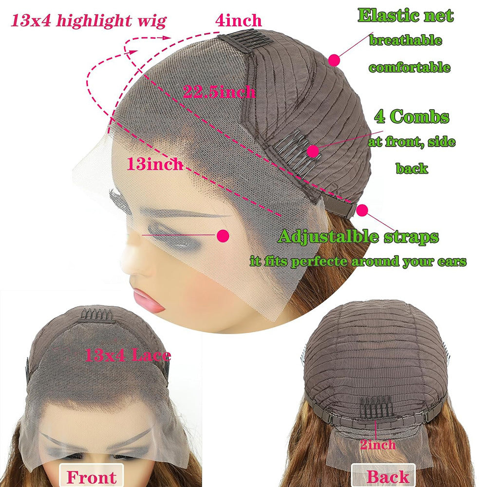 Real Human Hair Female Long Straight Hair Front Lace Wig Head Cover