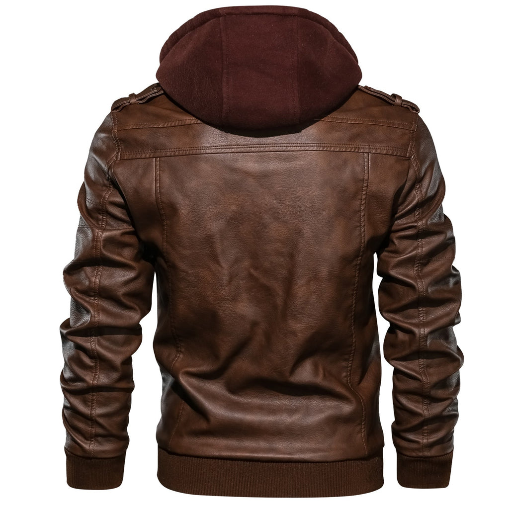 Men's Leather Jackets, Faux Leather Jacket For Men Lapel Zip-Up Slim Fit Coat
