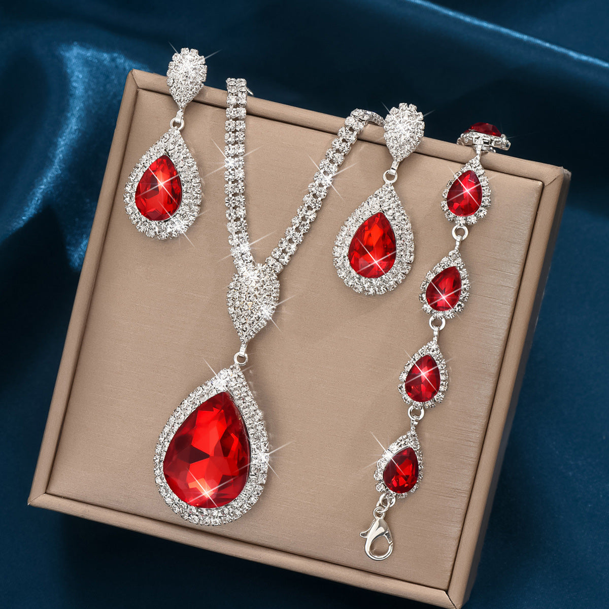 Red Sapphire Blue Water Drop Pendant Affordable Luxury Style Design Niche Trendy Suit