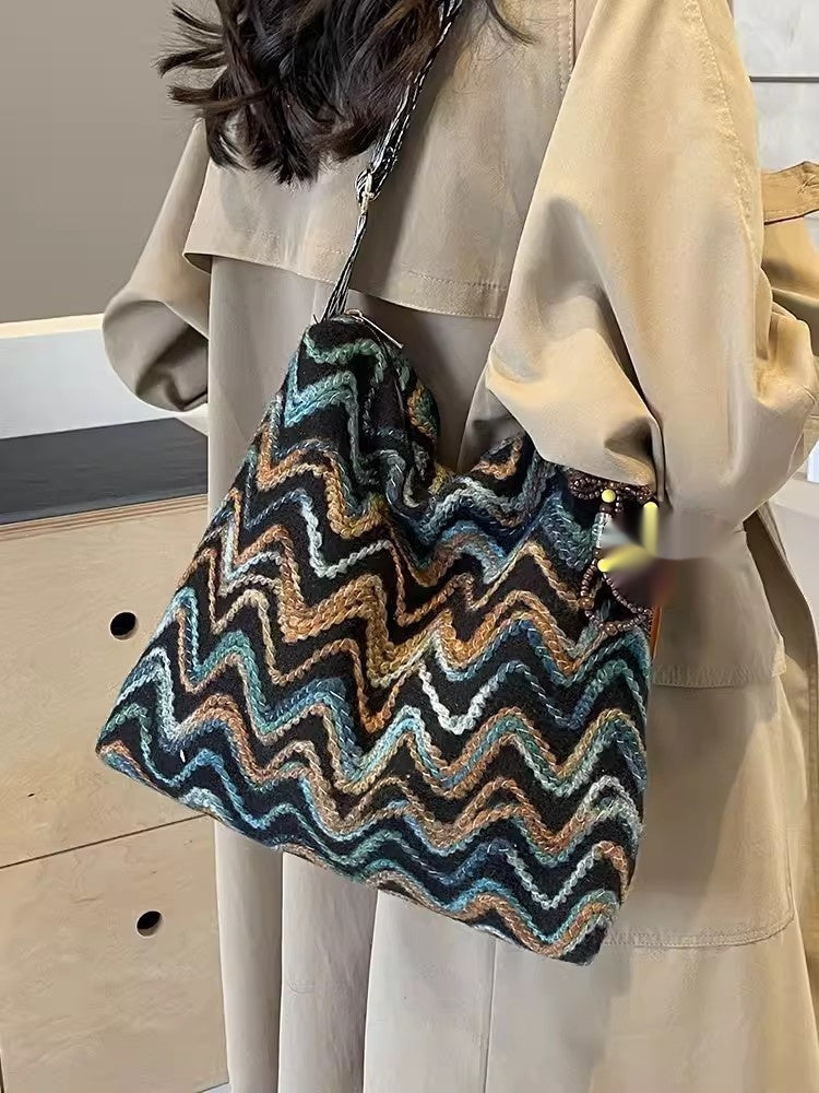 Womens Casual Ethnic-Style Embroidered Crossbody Shoulder Bag