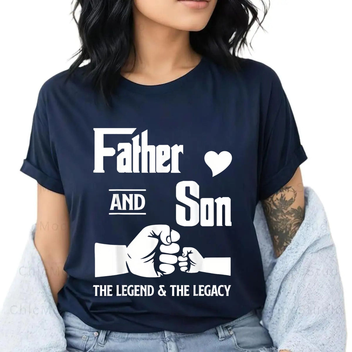 Father and Son Matching T-Shirts - "Father and Son" Quote, Fist Bump Design, 100% Cotton Crew Neck