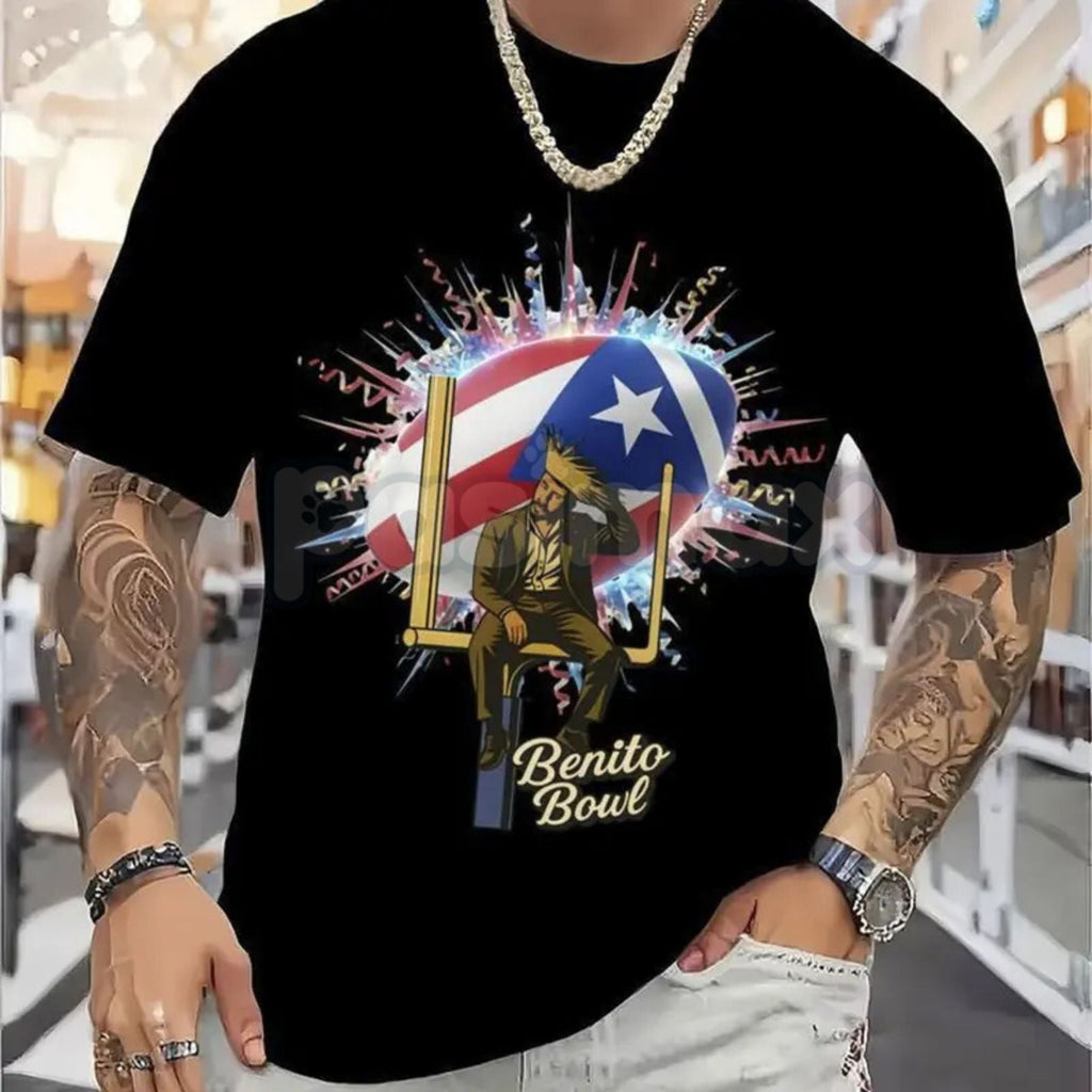 Unisex "Benito Bowl" Football Helmet Star T-Shirt - Bad Bunny Inspired Sports Graphic Tee, Premium Heavyweight Varsity Style Shirt, 100% Cotton Concert Apparel, Latin Urban Artist Football Top, Modern Streetwear Graphic Tee