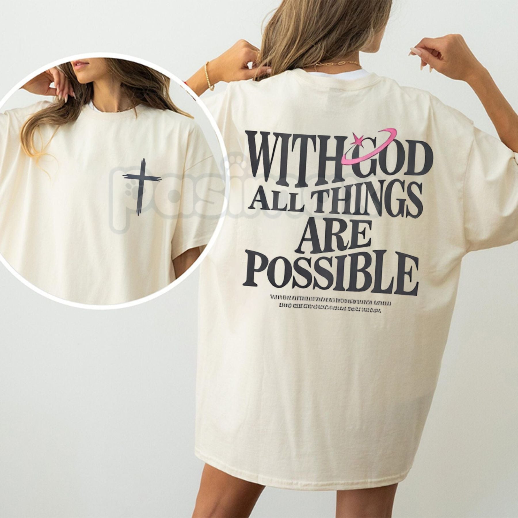 "With God All Things Are Possible" Men's Christian T-Shirt - Bible Verse Matthew 19:26 Graphic Tee, Premium 100% Cotton Scripture Top, Inspirational Religious Gift for Him, Faith-Based Men's Fashion, Soft Lived-In Christian Apparel