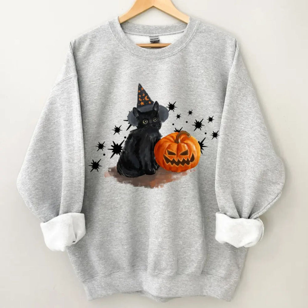 Spooky Cat Crewneck – Vintage Wash Halloween Cat Sweatshirt