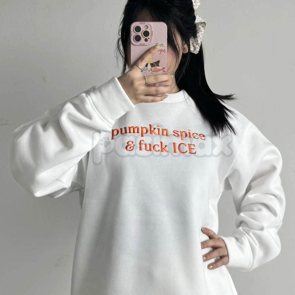 Pumpkin Spice & Freedom Embroidered Sweatshirt – Support Immigrant Families Crewneck