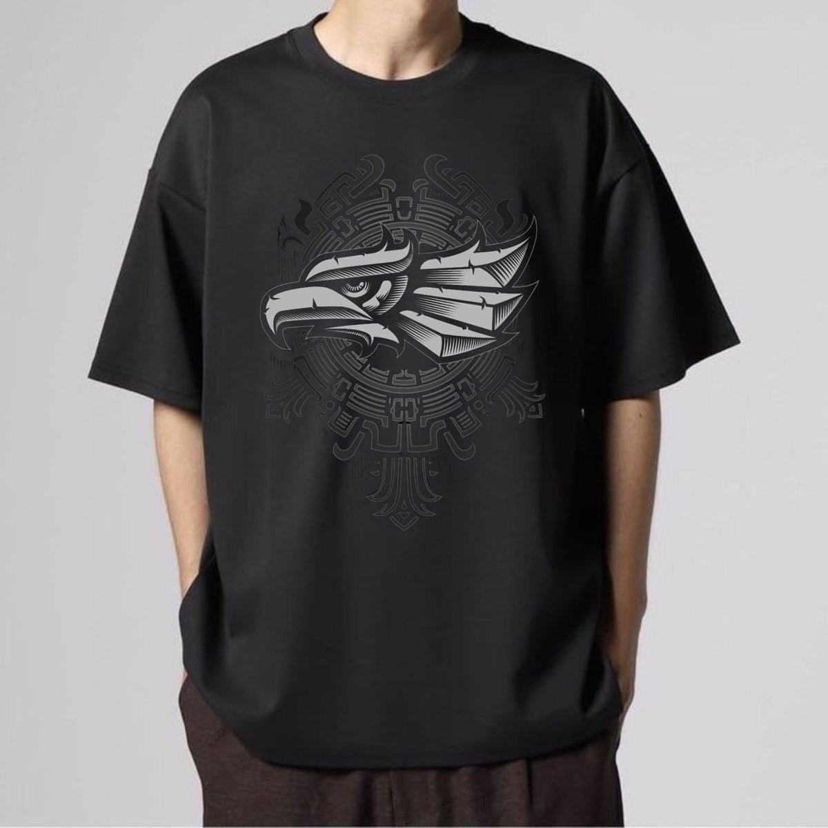 Men's 3D Eagle & Tribal Print T-Shirt - Mexican Themed Performance Tee, Plus Size Casual & Party Top