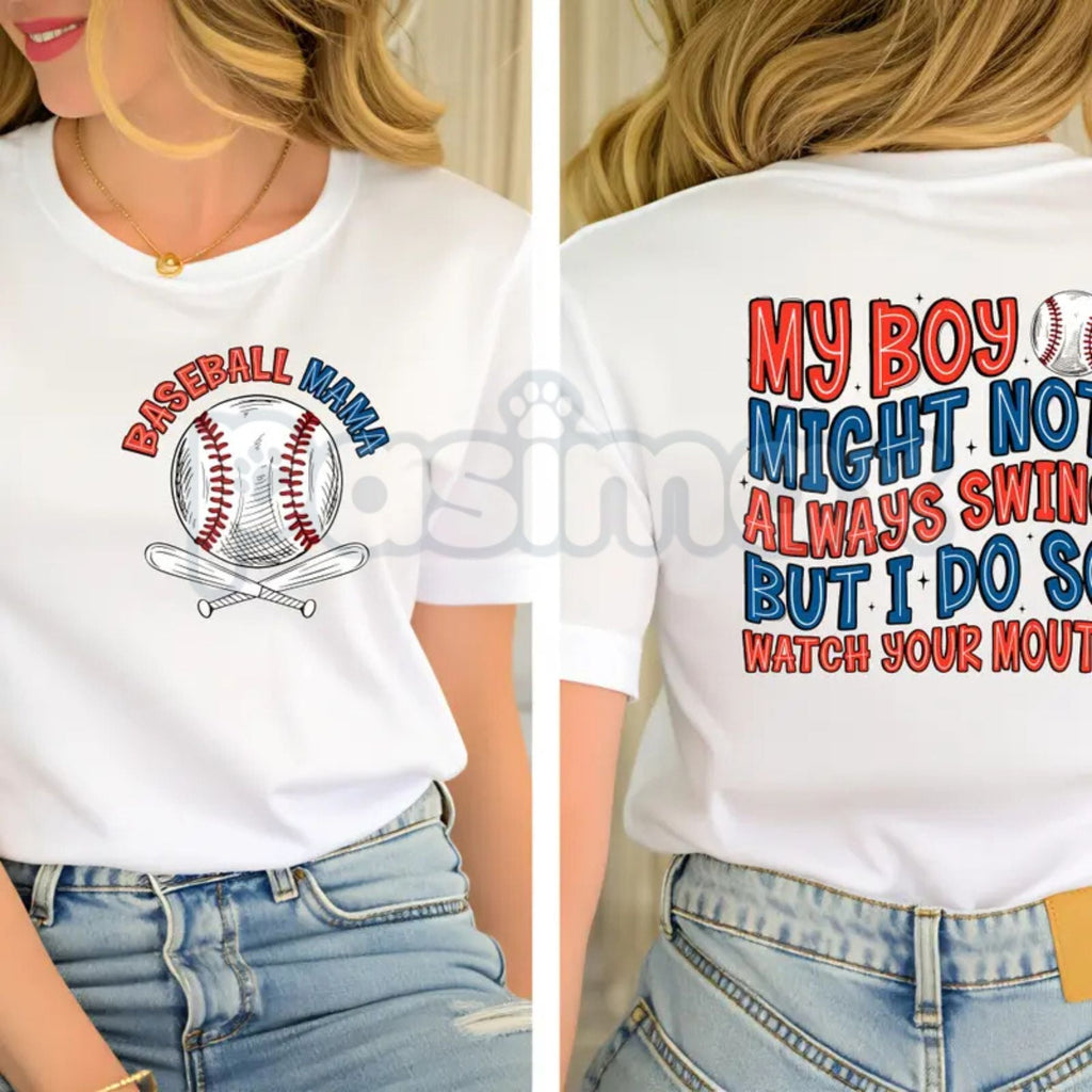 "My Boy Might Not Always Swing But I Do" Baseball Mama Shirt - Funny Baseball Mom Graphic Tee, Premium 100% Cotton Sports Mom Gift, Witty Game Day Slogan Top, Soft Lived-In Heavyweight Baseball Life Apparel, Loud & Proud Mother’s Day Gift