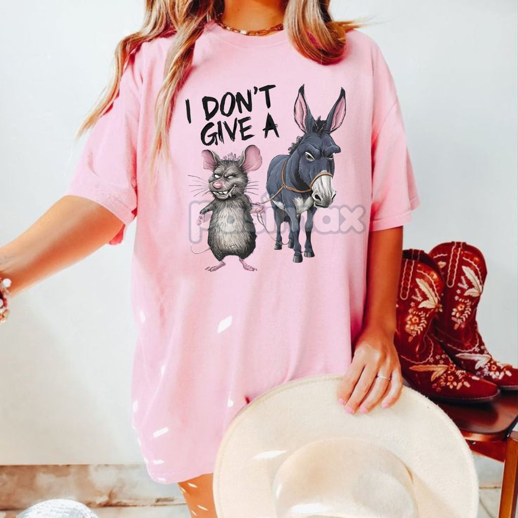 Men's "I Don't Care" T-Shirt - Funny Mouse and Donkey Graphic Tee, Political Humor Apparel