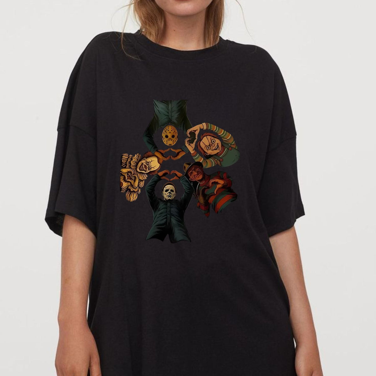 "Horror Friends" Halloween T-Shirt - Iconic Serial Killers Graphic Tee, Y2K Nostalgia Apparel