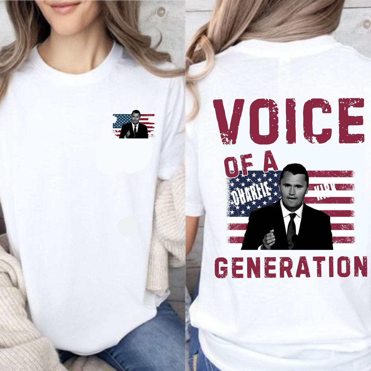 "Voice of a Generation" Charlie Kirk T-Shirt - Double-Sided Unisex Tee, Political Statement Apparel