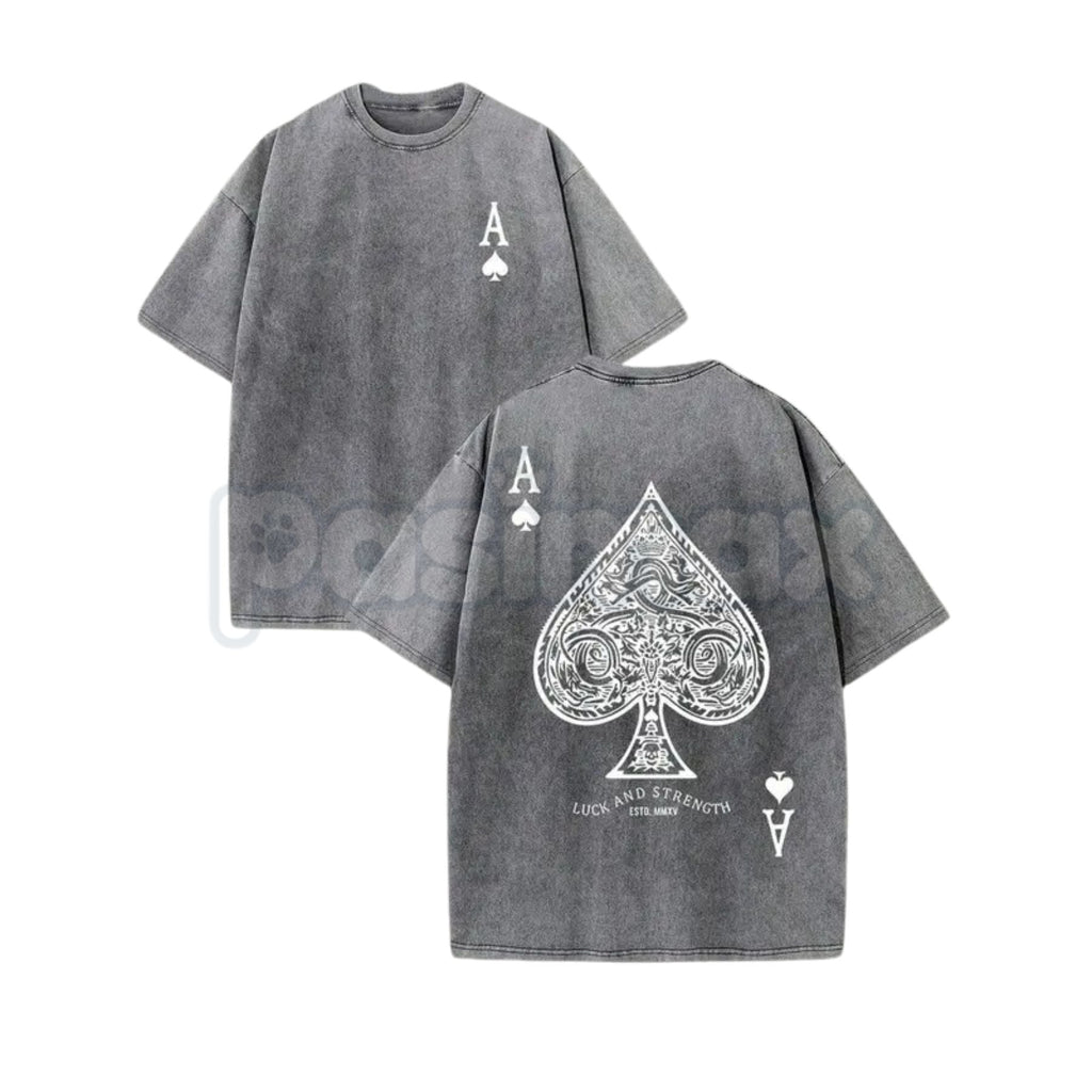 LUCK AND STRENGTH Ace of Spades Vintage Washed T-Shirt – Retro Gambling Graphic Tee, Lightweight Patterned Streetwear Top