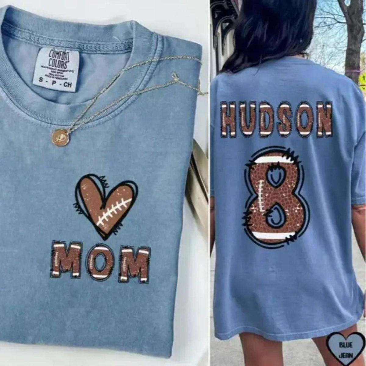 Custom Football Mom Shirt – Flag Football Season Mama Tee with Kids Name & Jersey Number, Comfort Colors Sports Mom Gift