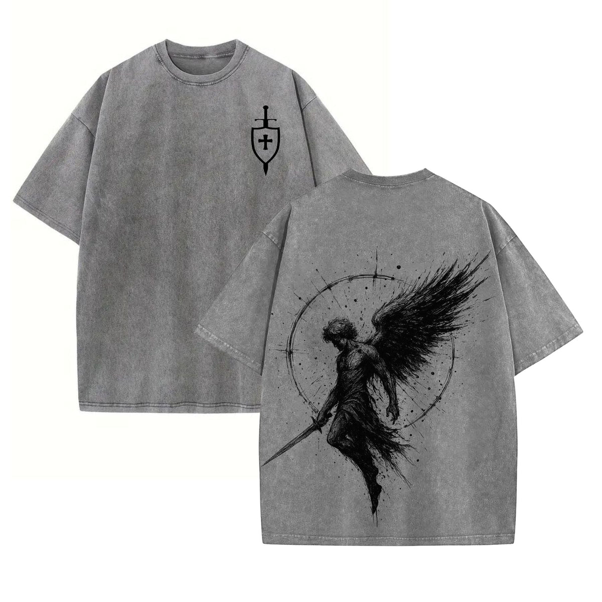 Sanctus Michael Archangelus T-Shirt – Flaming Sword & Shield Archangel Michael Tee