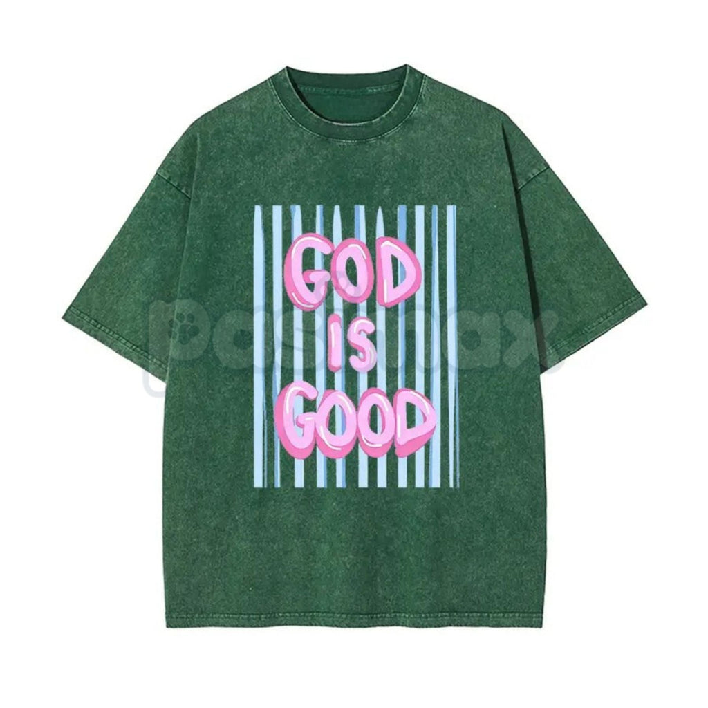 Unisex God is Good Print Washed T-Shirt – Aesthetic Christian Faith Graphic Tee, Retro Faith-Based Oversized Top