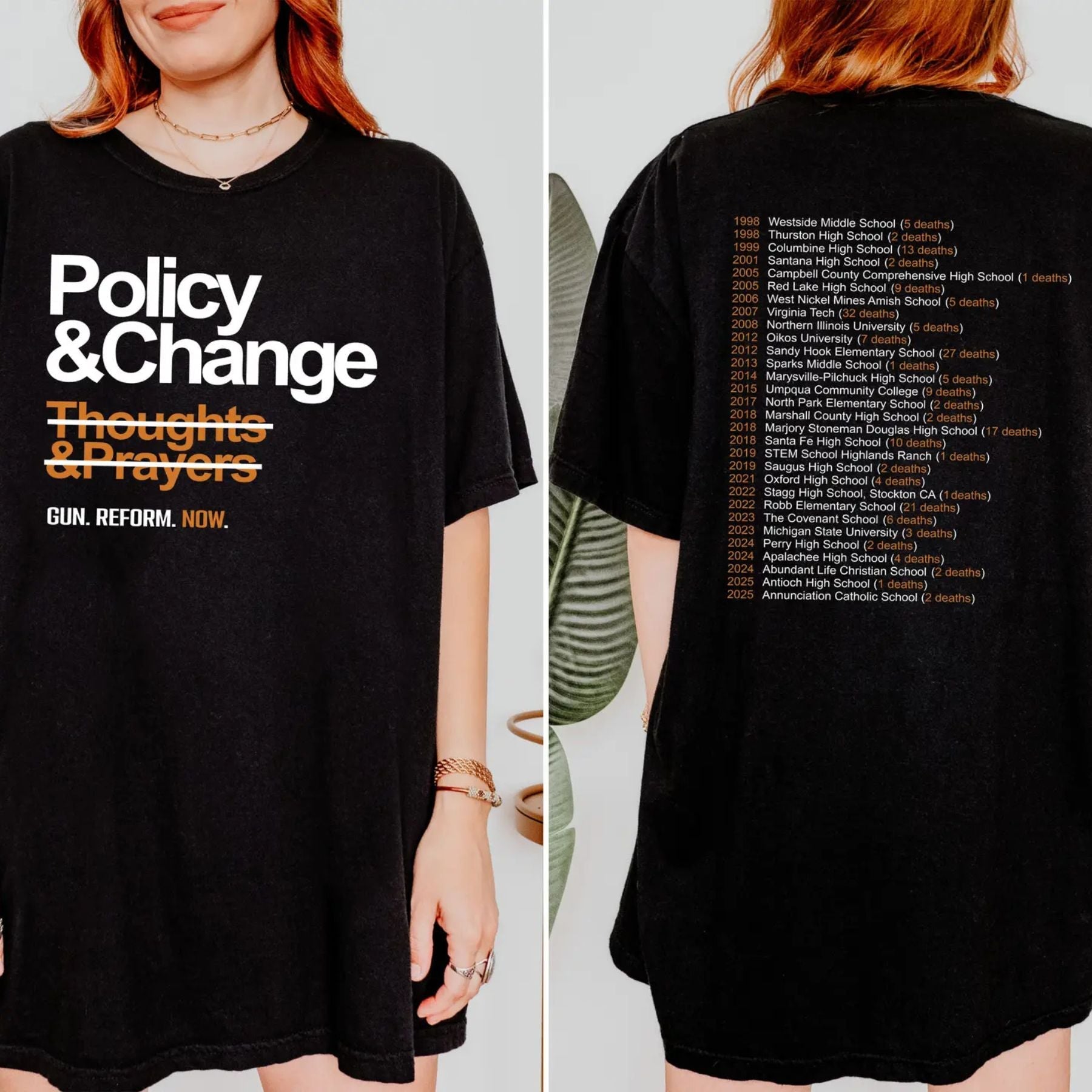 "Policy & Change" Gun Reform T-Shirt - "Thoughts and Prayers" Slogan Tee, Political Activist Apparel