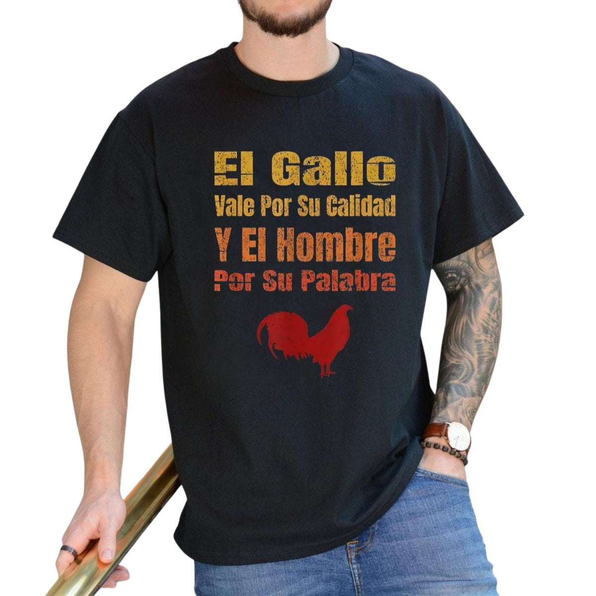 Men’s Rooster Graphic Tee - Black Shirt with Red Rooster Design, Unique Gift Idea