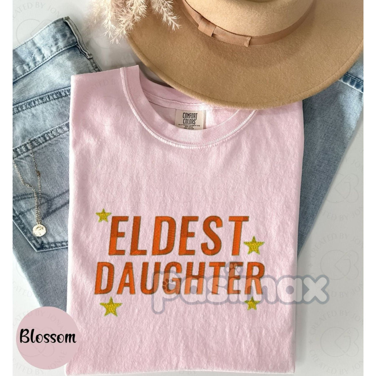 Eldest Daughter Embroidered Comfort Colors T-Shirt – Older Sister Gift Tee