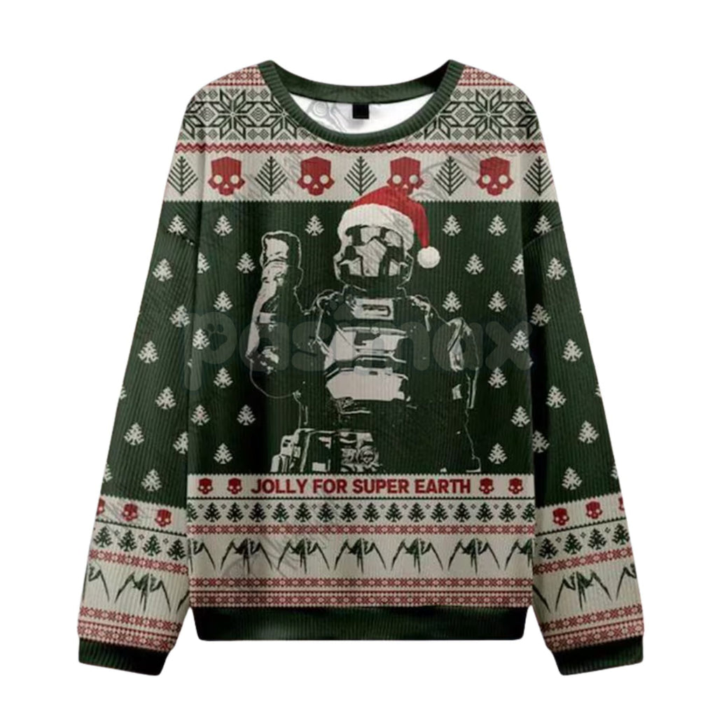 Helldivers 2 "Jolly for Super Earth" Ugly Christmas Sweatshirt – Managed Democracy Gamer Xmas Gift