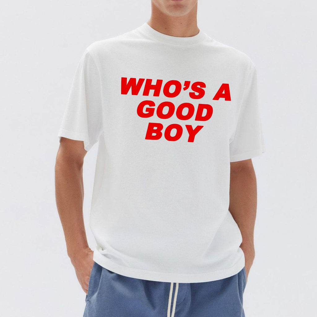 "Who's A Good Boy" Nostalgic T-Shirt - Cute Y2K Preppy Apparel, Short Sleeve Top