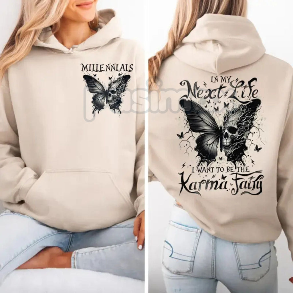 Karma Fairy Skull Butterfly Hoodie – Custom Generational Pullover, Gen X Baby Boomers Millennial Gift