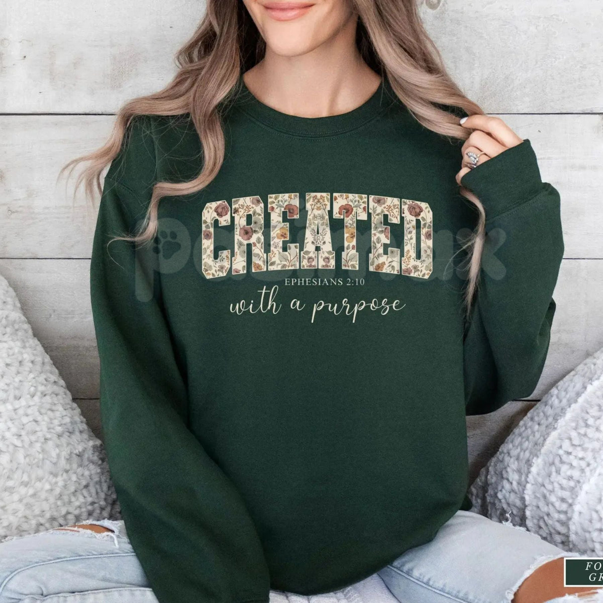Created with a Purpose Floral Sweatshirt | Inspirational Affirmation Jumper | Motivational Flower Graphic Crewneck | Christian Faith Gift