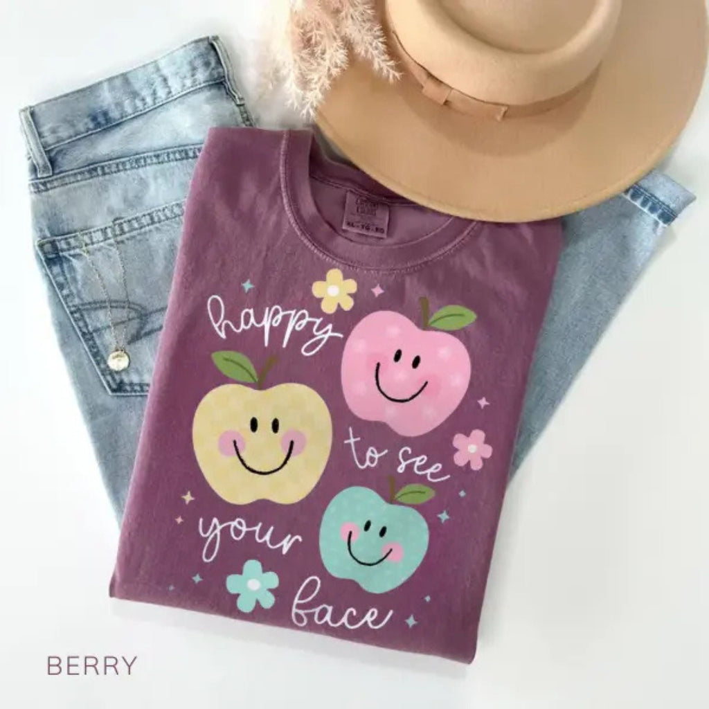 'Happy To See Your Face' Teacher Shirt – Comfort Colors Back to School Tee, New Teacher Gift, Cute Teacher Life Shirt