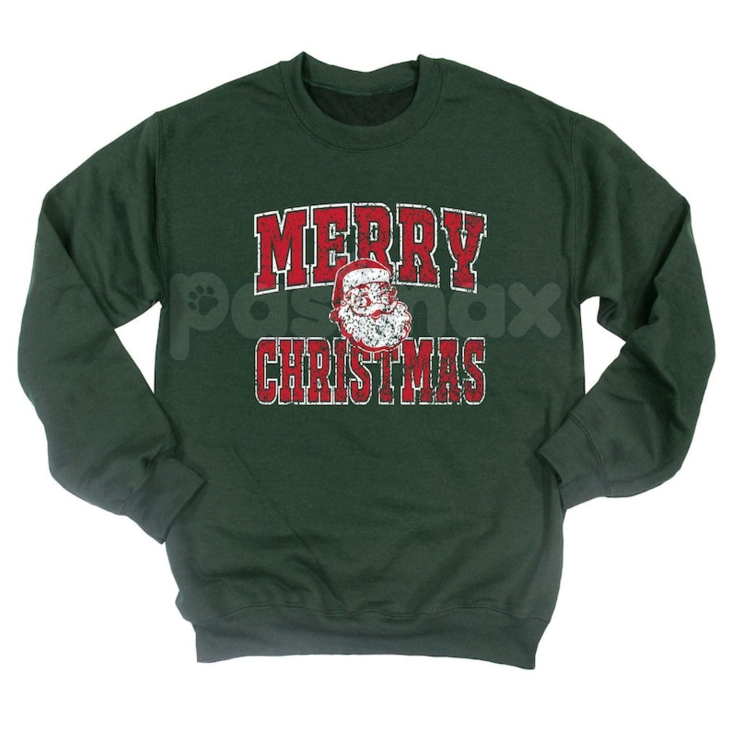 Retro Merry Christmas Santa Sweatshirt | Vintage Holiday Crewneck Jumper | Nostalgic Graphic Top