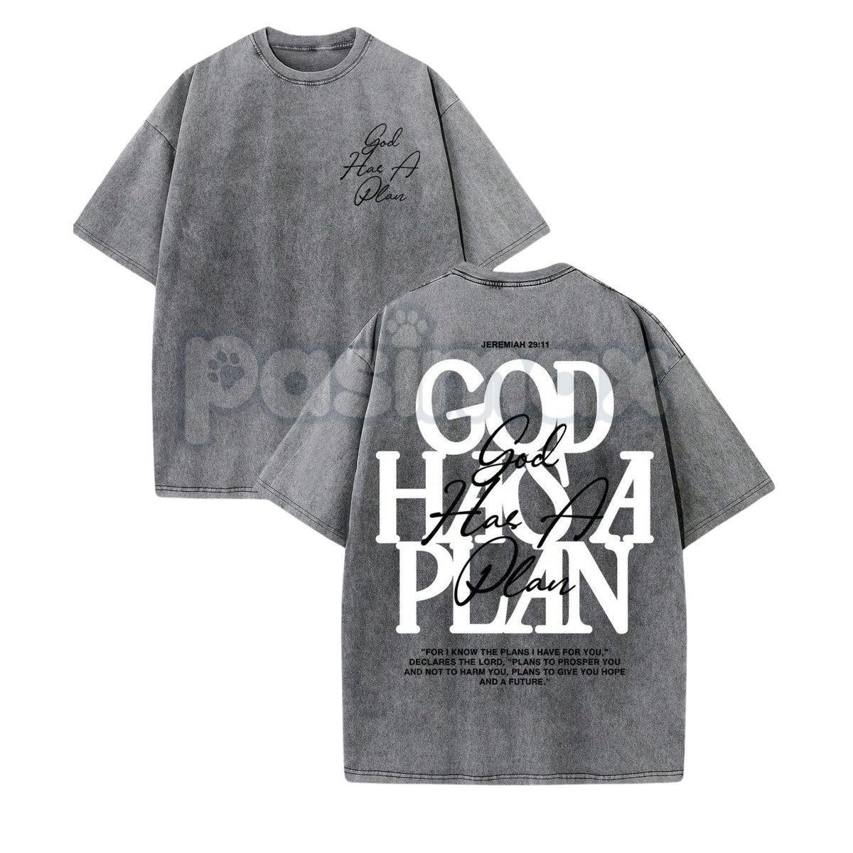 "God Has A Plan" Double Sided T-Shirt – Retro Washed Christian Letter Print, 230 GSM Cotton