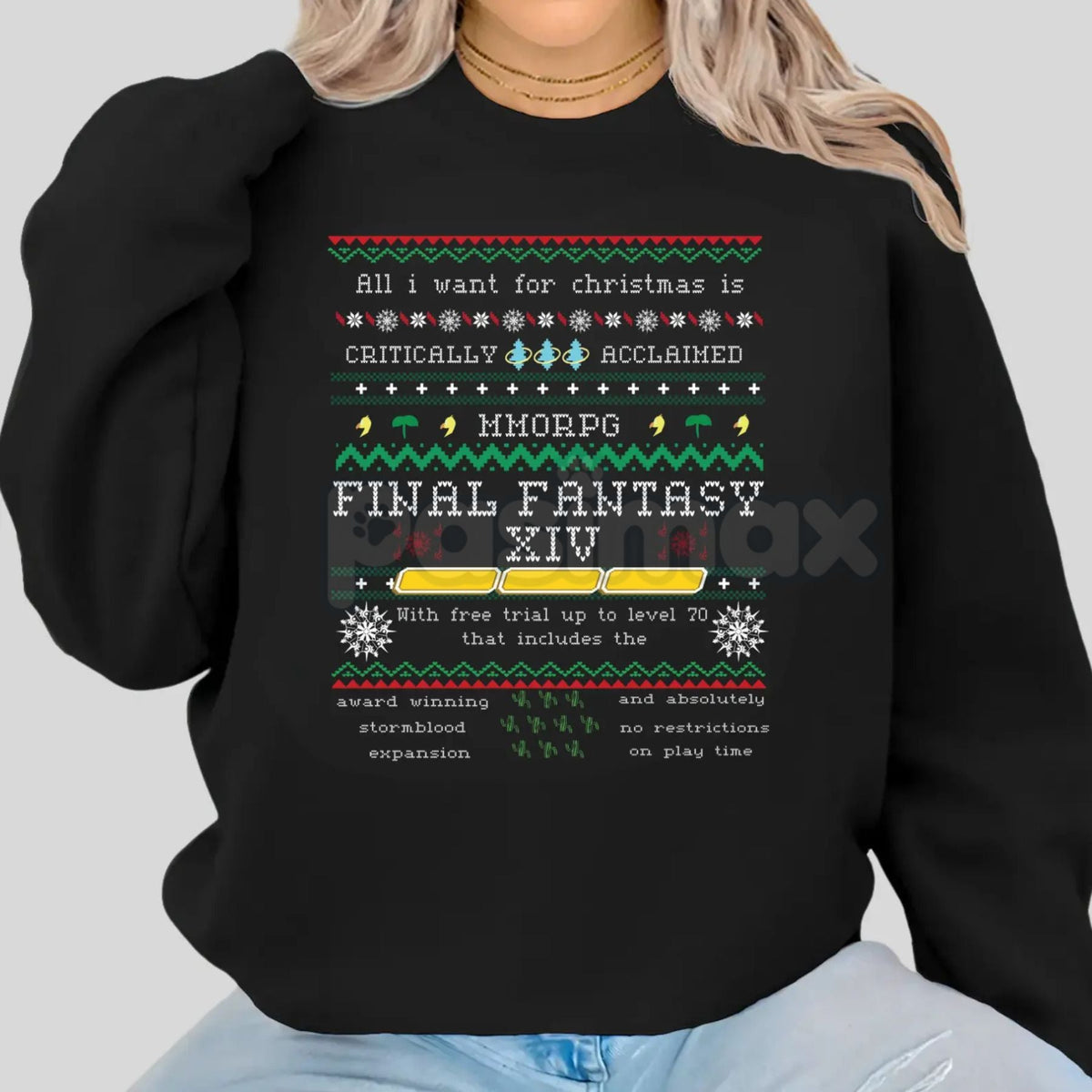 FFXIV Christmas Sweatshirt: "Critically Acclaimed Online RPG" Holiday Crewneck – Final Fantasy XIV Fan Gift
