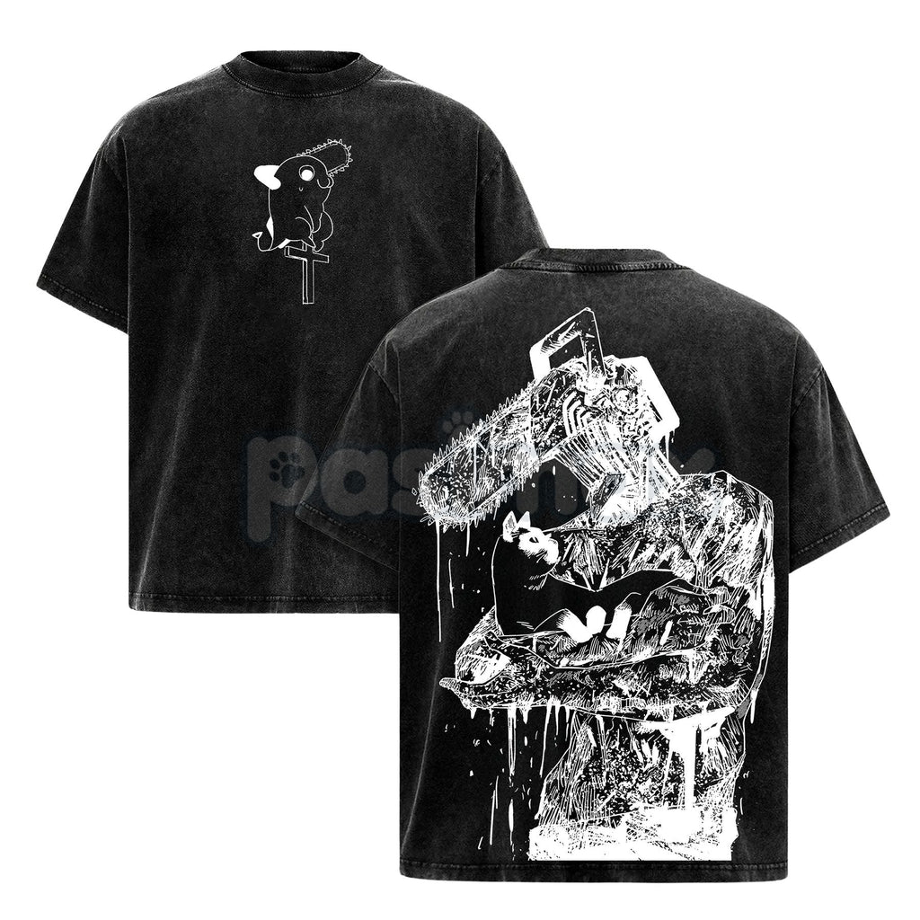 Chainsaw Man Denji T-Shirt – Vintage Washed Oversized Heavy Cotton Tee, Anime Streetwear