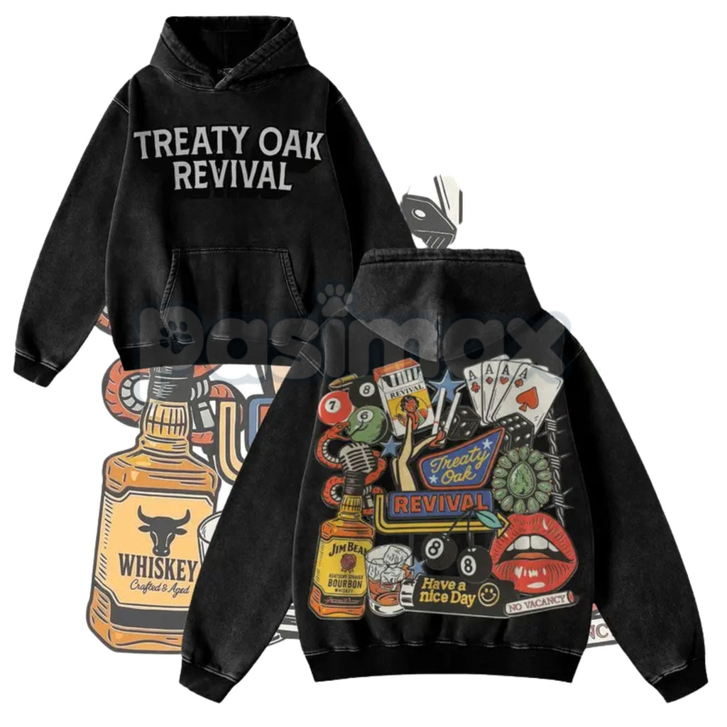 Retro Treaty Oak Revival Western Hoodie – Vintage Washed Pullover, Classic Americana Streetwear