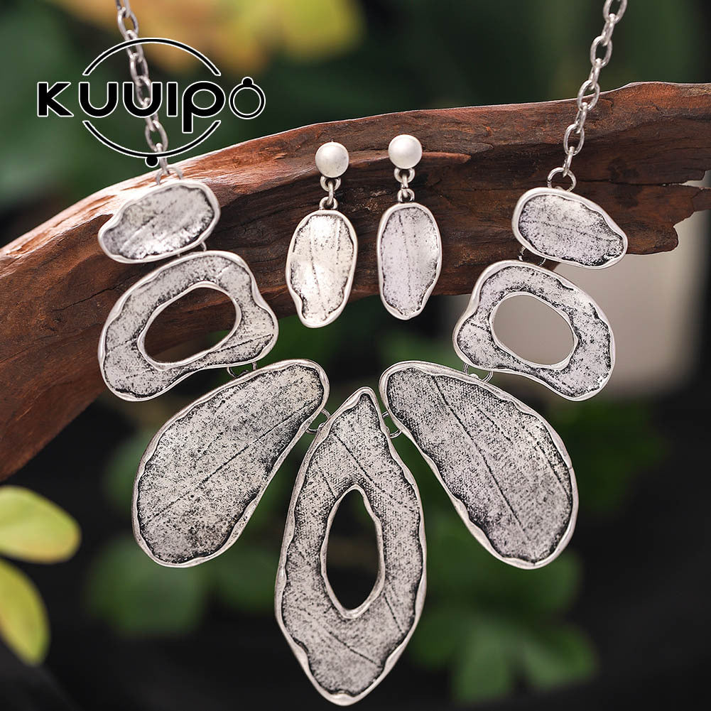 Alloy Geometric Irregular Oval Colorful Oil Necklace Hollow Design Women's Necklace Eardrop Set