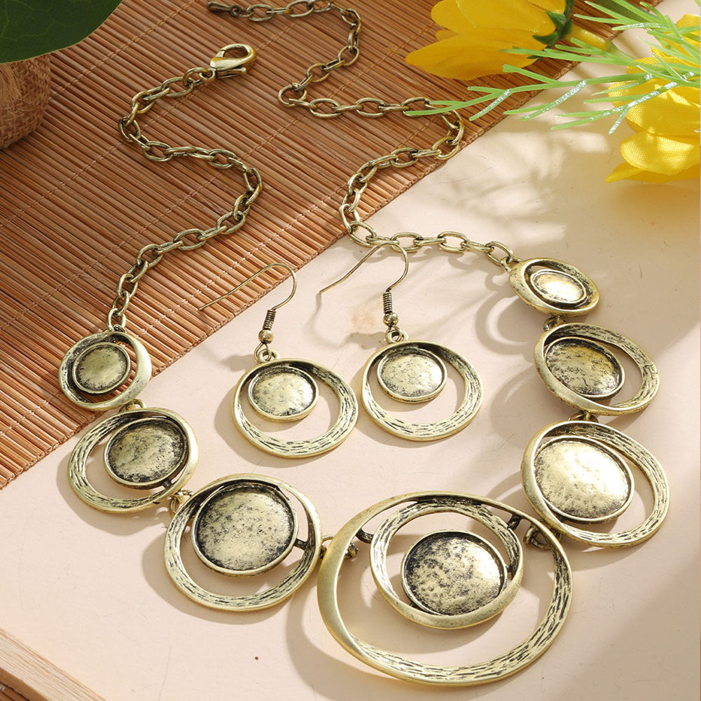 Retro Oil-dropped Hollow Round Earrings Women's Necklace