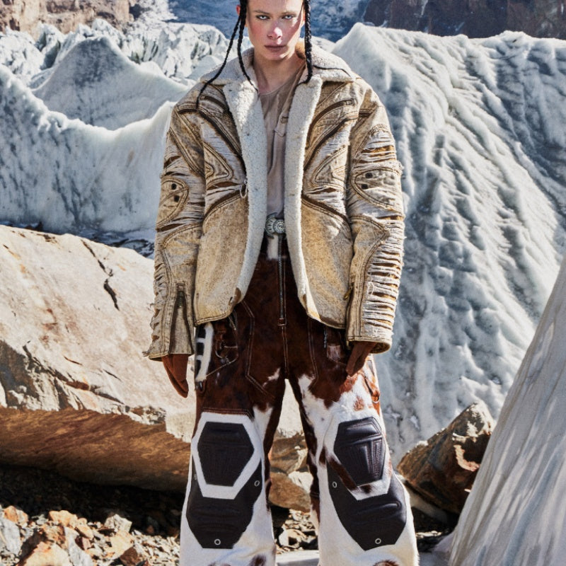 Ravaged And Distressed Apricot Lambswool Denim Jacket