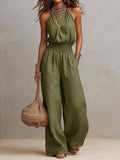 Women's Halter-Neck Backless Wide-Leg Jumpsuit – Solid Color Street Style