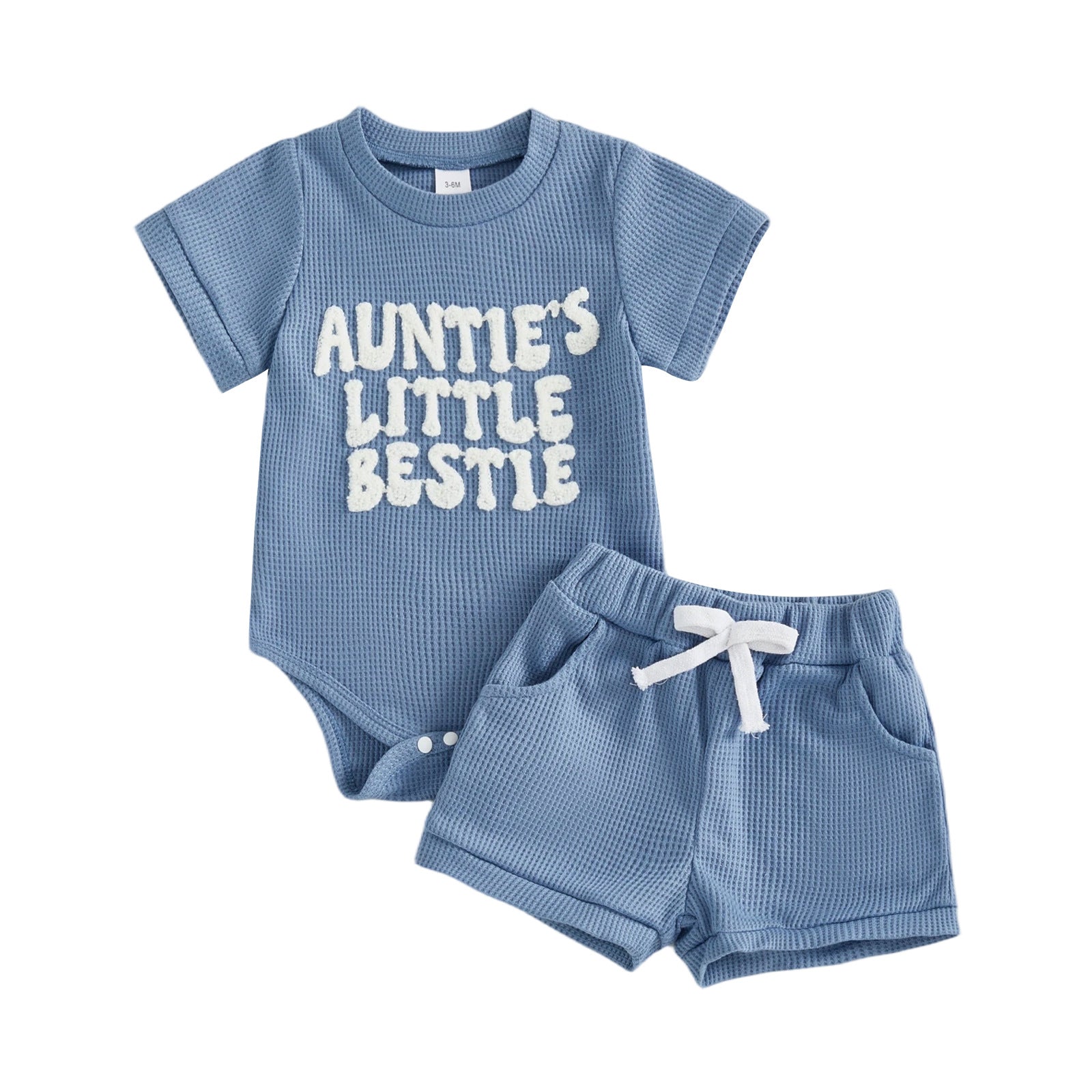 Baby Boy Romper Waffle-Weave Towel Embroidered Letter Top And Shorts
