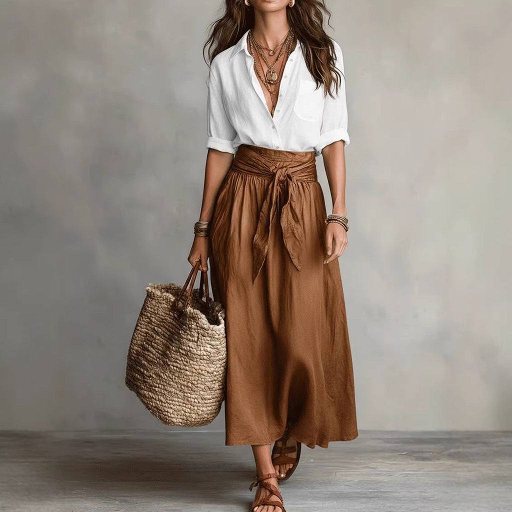 Button-Down Shirt & Straight Skirt Two-Piece Set