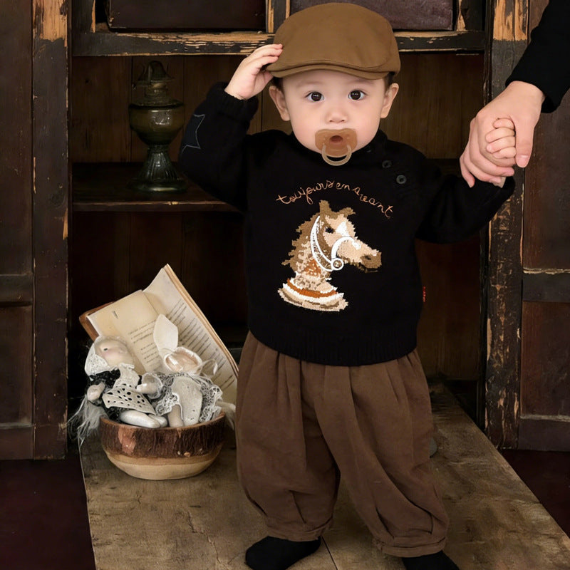 Cartoon Horse Year Knitted Sweater Children's Clothing Sweater