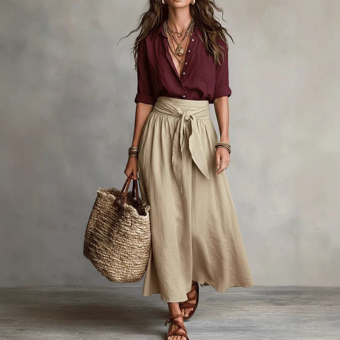 Button-Down Shirt & Straight Skirt Two-Piece Set