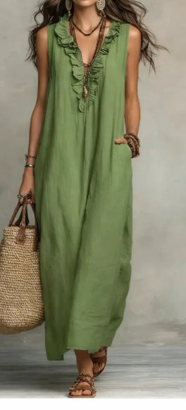 Women's Spring Summer Pocket Ruffle Elegant Dress