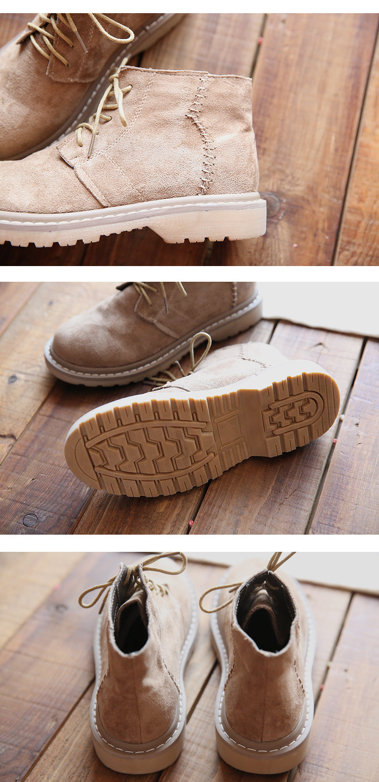 Vintage Suede Round Toe Lace-Up Ankle Boots