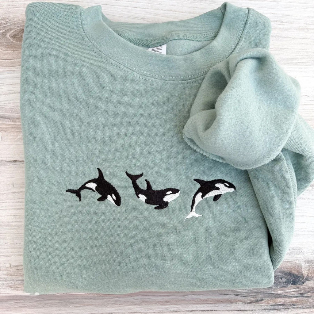 Embroidered Orca Sweatshirt – Ocean Lover's Crewneck, Killer Whale Apparel