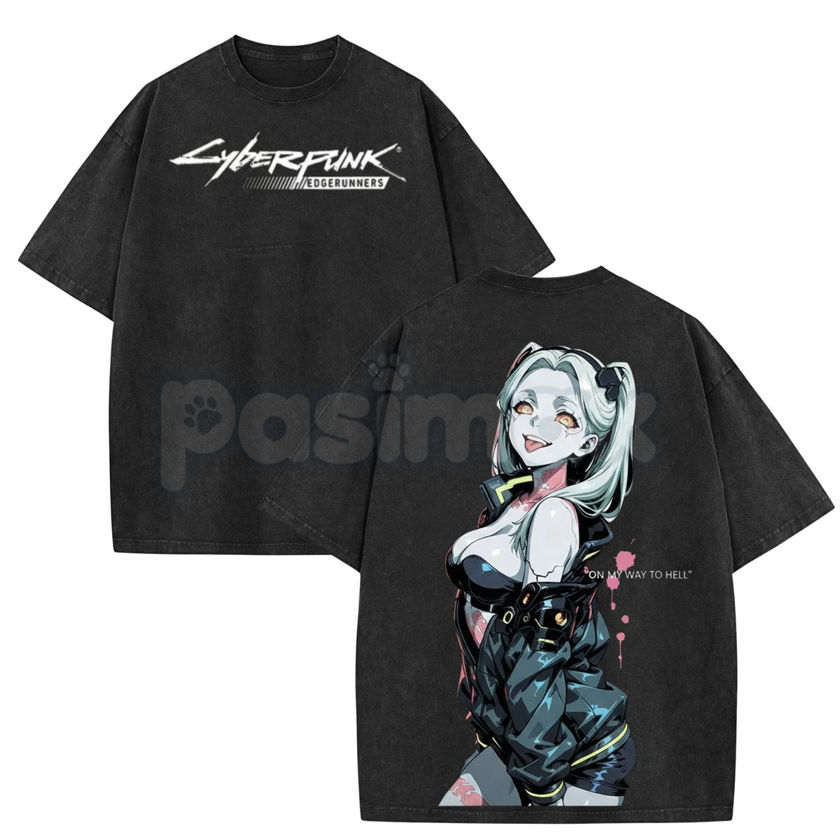 Cyberpunk: Edgerunners Rebecca Printed T-Shirt – Vintage Washed Unisex Anime Streetwear