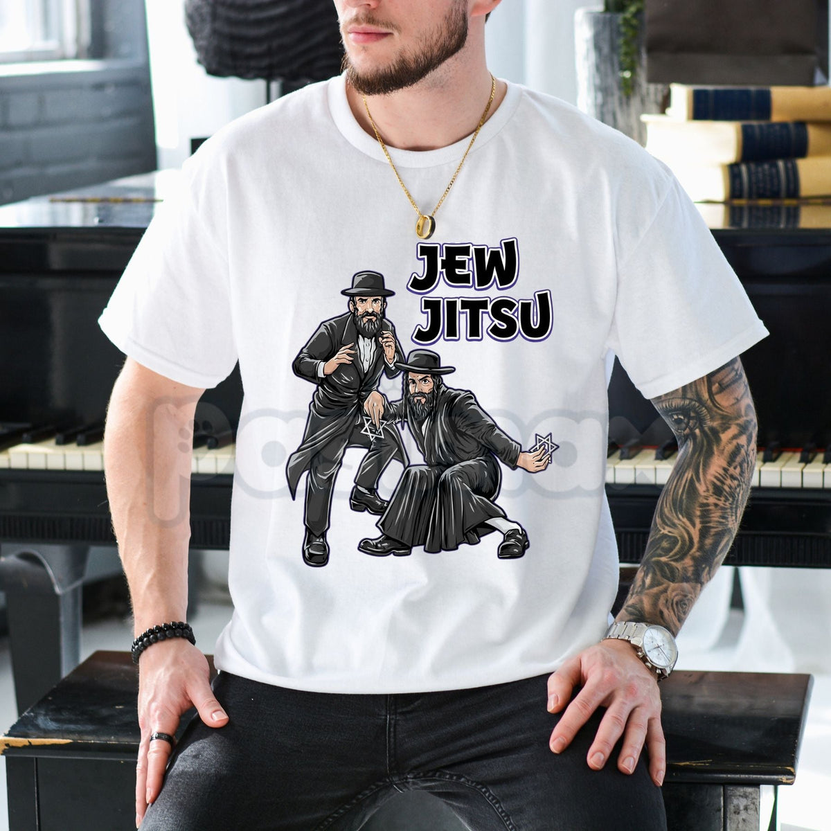 "Jew Jitsu" Funny Hanukkah T-Shirt - Rabbi Horah Dance Graphic Tee, Jewish Martial Arts Humor Shirt, Holiday Costume & Celebration Apparel