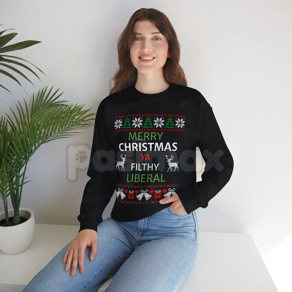 "Merry Christmas Lib" Funny Political Christmas Sweatshirt | Ironic Gag Gift Holiday Jumper | Conservative Humor Xmas Crewneck