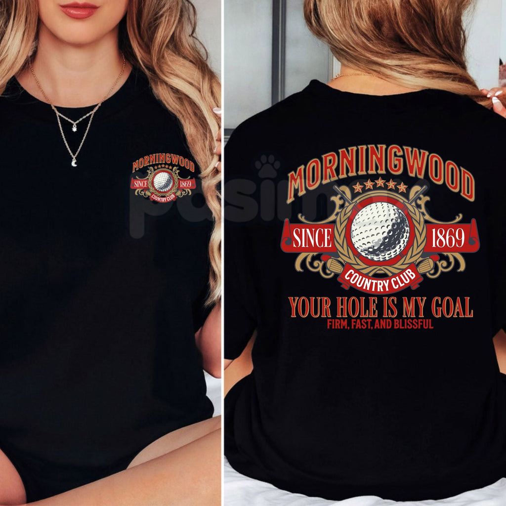 "Morningwood Country Club" Men’s Funny T-Shirt - Humorous Golf Graphic Tee, Classic Parody Country Club Shirt, Premium Heavyweight Unisex Casual Streetwear, Funny Golfer Gift Top, Witty Slogan Golfing Apparel