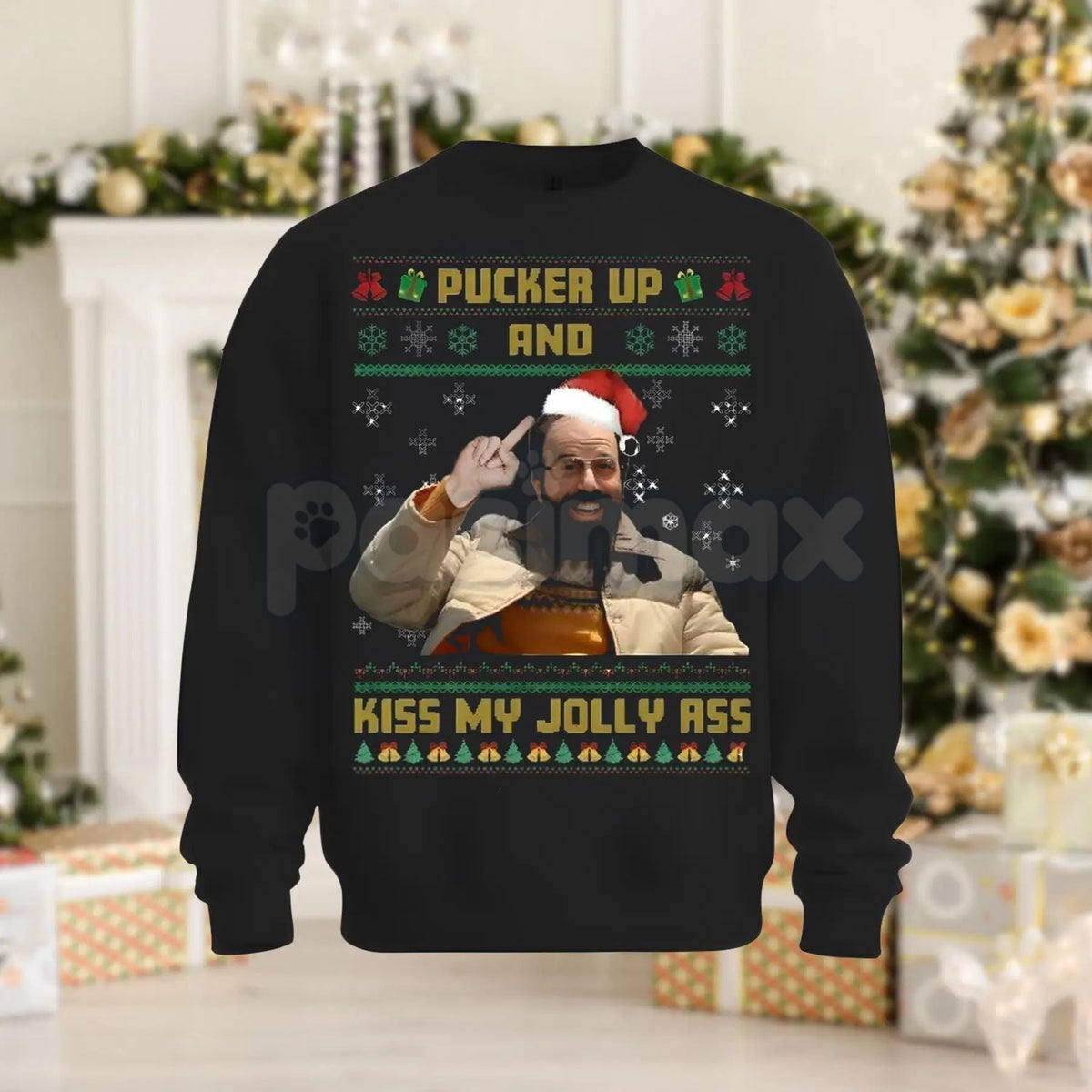 Pucker Up And Kiss My Jolly Ass Shirt | Irreverent Funny Christmas Crewneck | Sarcastic Holiday Jumper | Rude Xmas Gift