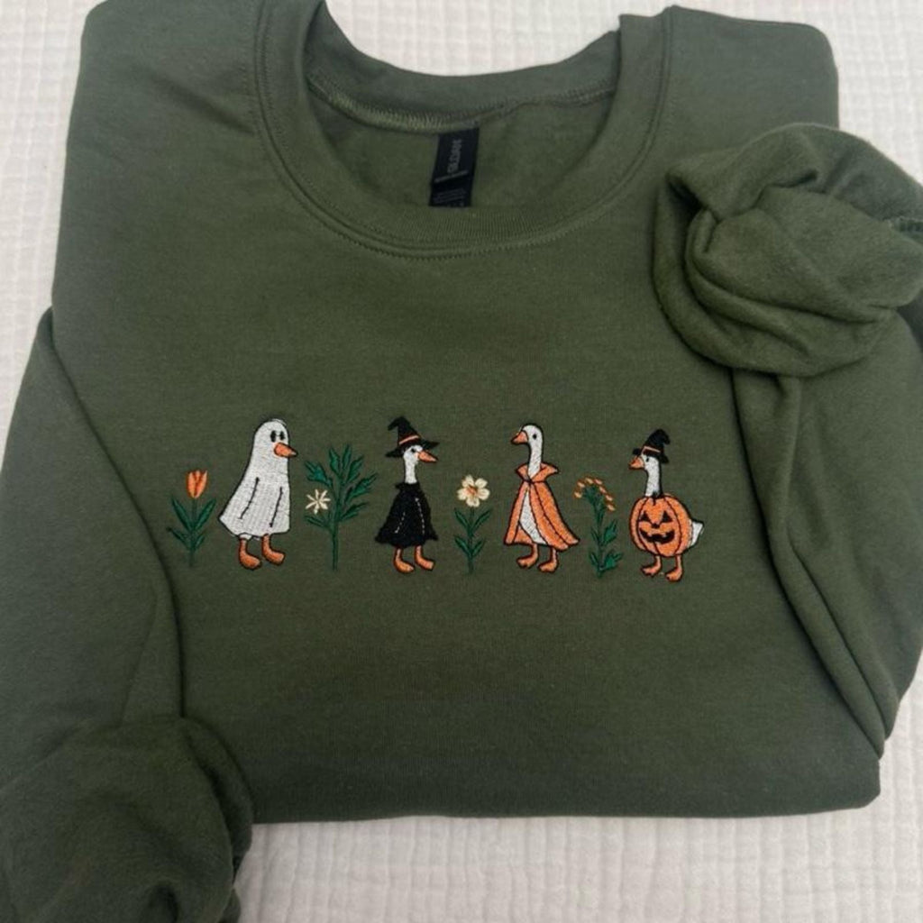 Spooky Goose Halloween Sweatshirt – Funny Embroidered Crewneck
